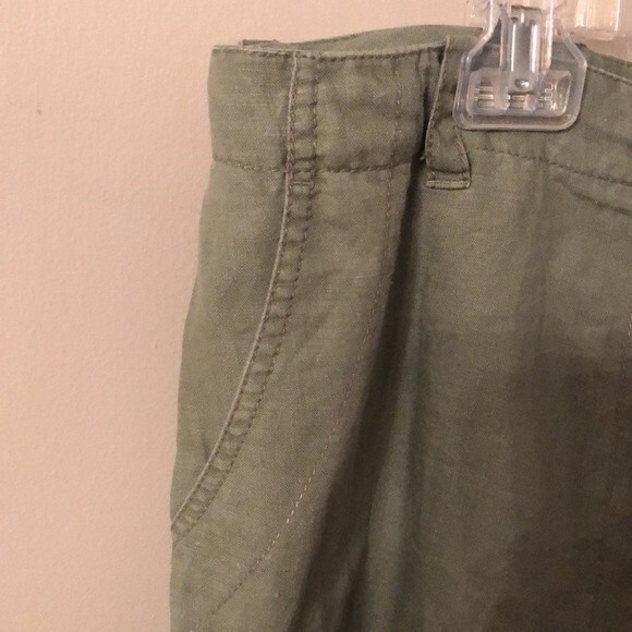 ST JOHN'S BAY SIZE 14 OLIVE ARMY GREEN LINEN WIDE LEG CROPPED DRAWSTRING PANTS - Picture 4 of 7
